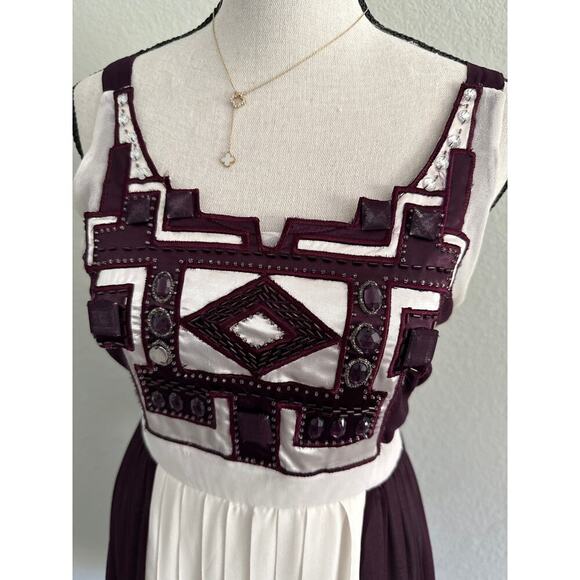 Women’s Burgundy Silk Beaded Y2K Party Dress Sz M Boho Glam Cocktail Evening - Picture 3 of 12